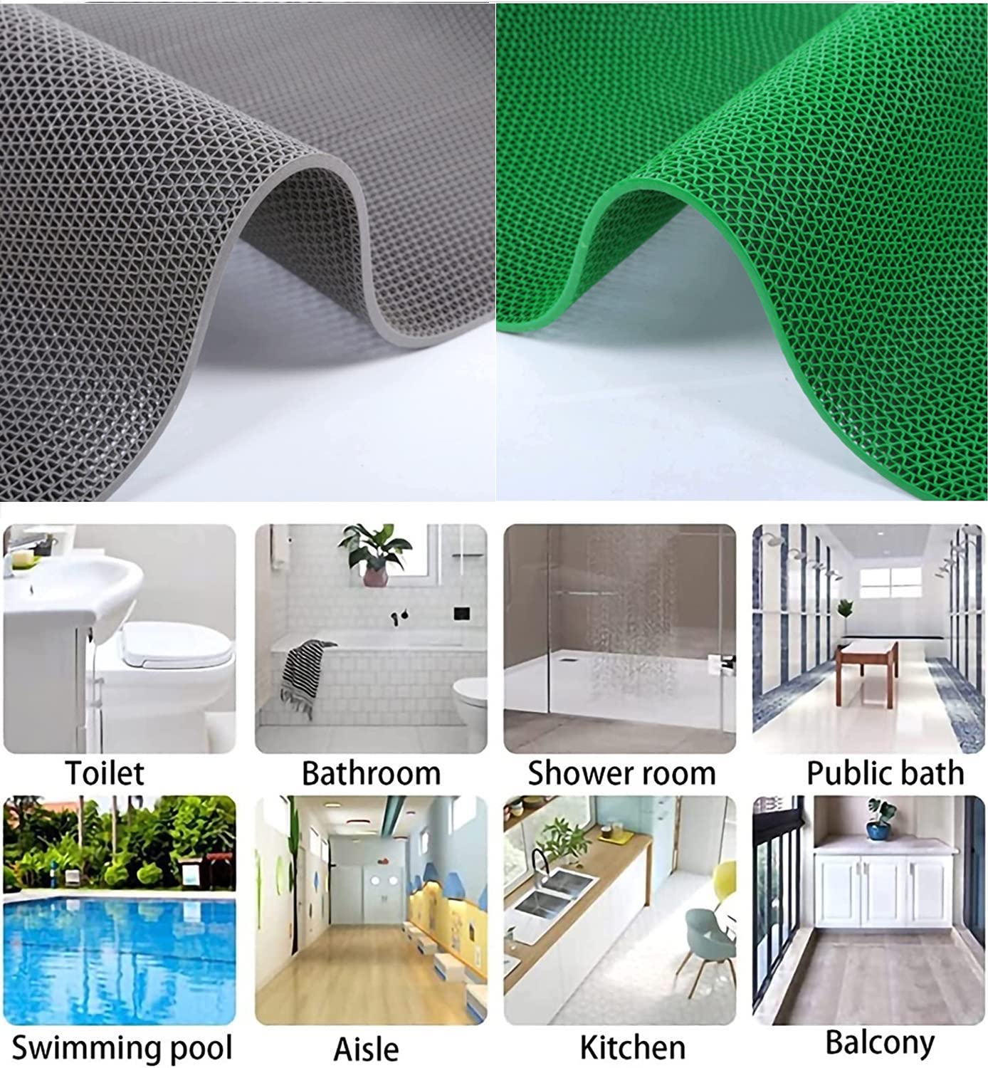 Tappeto Antiscivolo Impermeabile Anti-Slip | Pedana in Plastica, Gomma, ZIG ZAG, Su MISURA | Sauna - Bagno Turco - Piscina - Docce - Spogliatoi | Grigio o Verde