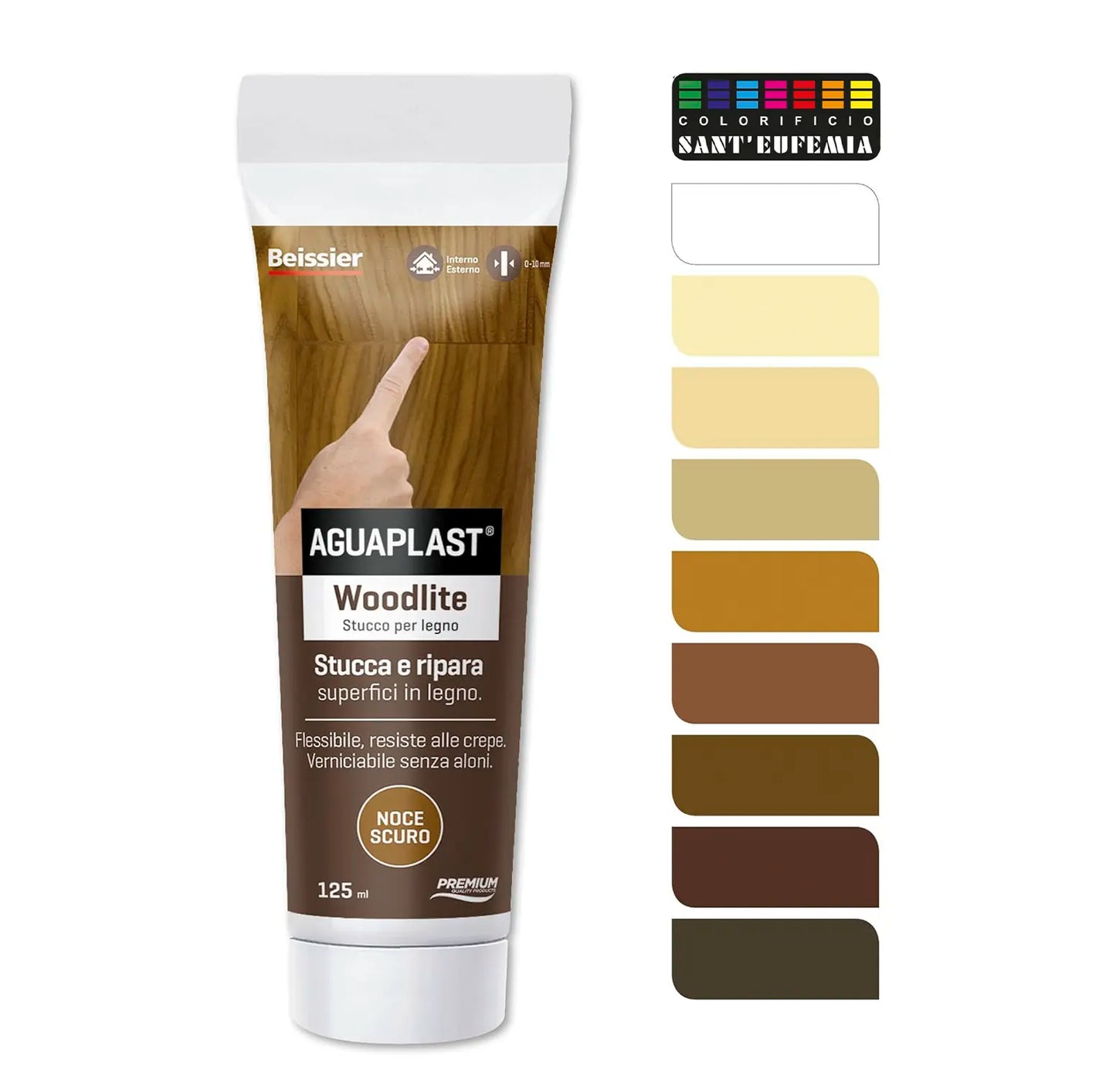 Stucco per legno WOODLITE noce scuro Aguaplast tubo 125 ml