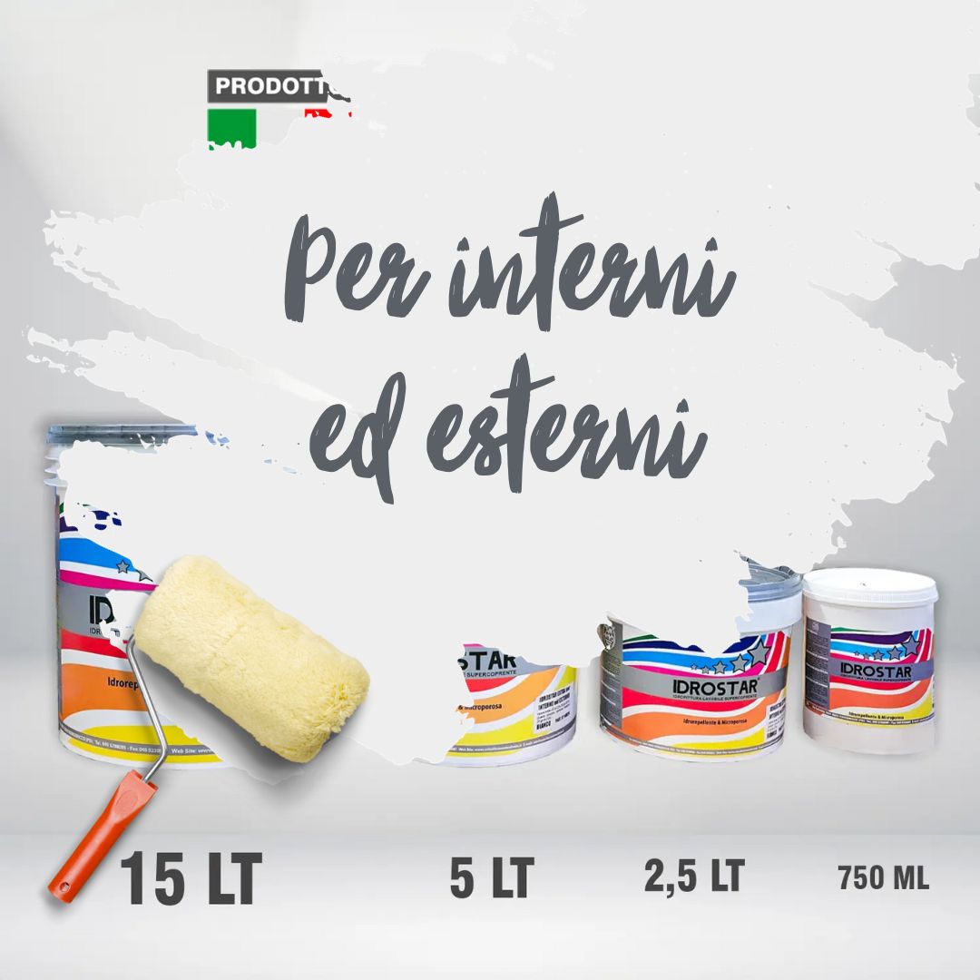 IDROSTAR EXTRA LAVABILE PER INTERNO ED ESTERNO idrorepellente, microporosa, di alto potere coprente e ottima resistenza all’aggressione degli agenti atmosferici.