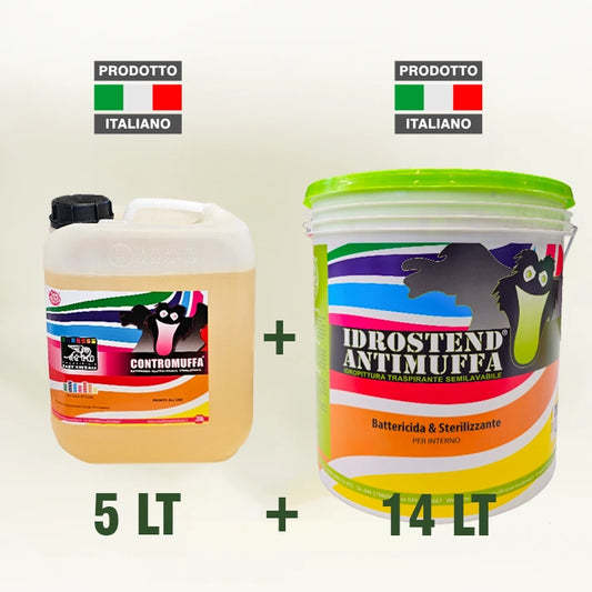 KIT COMPLETO ANTIMUFFA: CONTROMUFFA + PITTURA ANTIMUFFA Trattamento completo