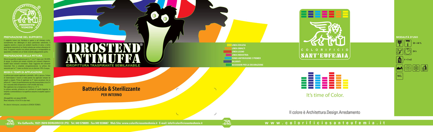 IDROSTEND ANTIMUFFA Pittura Traspirante Idropittura Opaca Interni Semilavabile ALTA COPERTURA ANTIMUFFA ANTIALGA