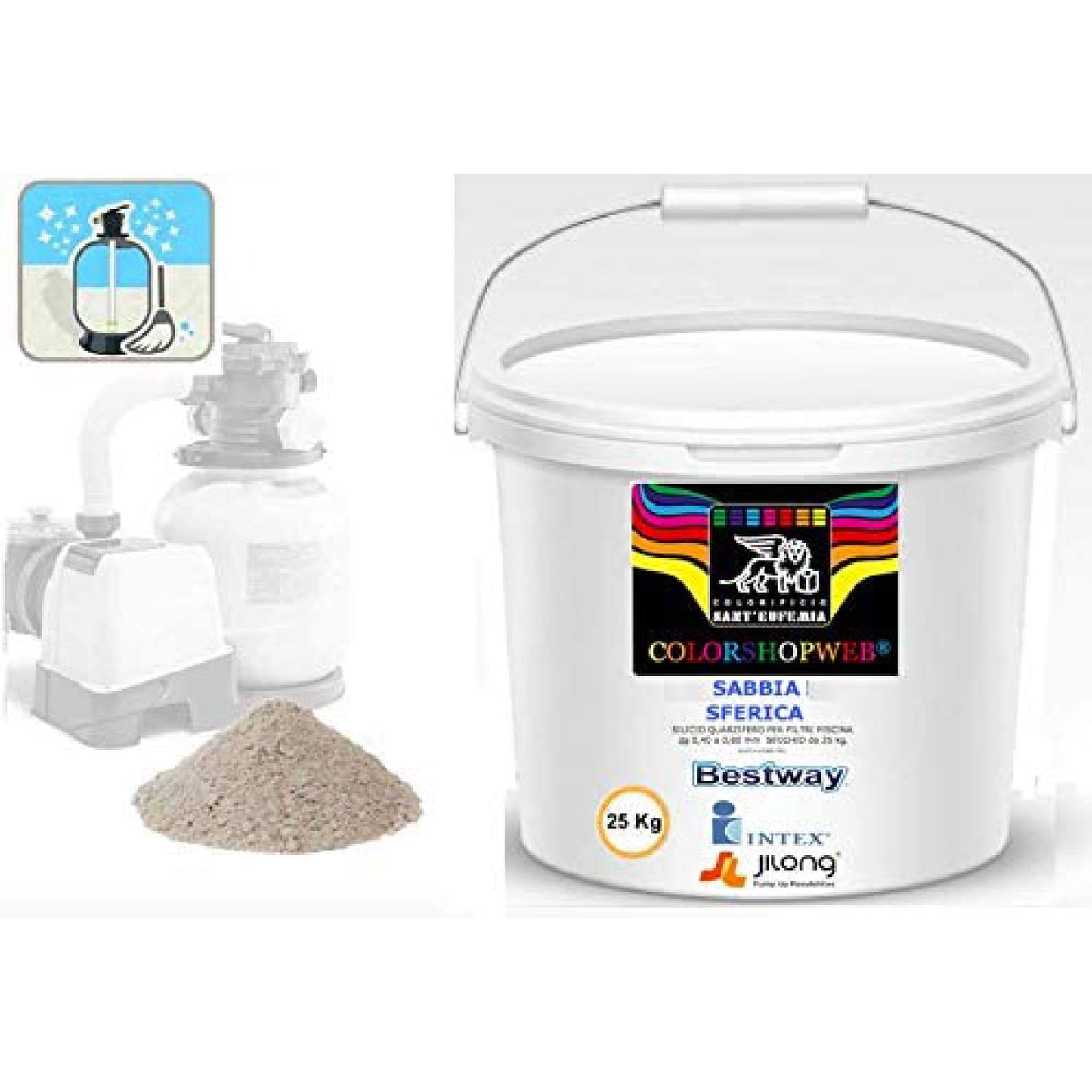 SABBIA SECCHIO KG25 SABBIA DI VETRO FILTRO POMPE PISCINA INTEX BESTWAY JILONG