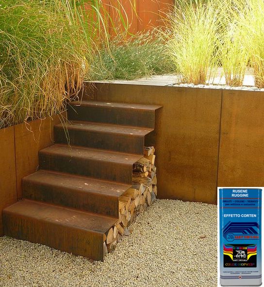 RUSENE Kit Vernice Effetto Ruggine Pittura Corten - Fondo Attivatore e Finitura