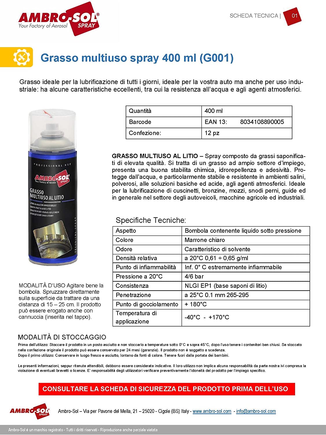 GRASSO AL LITIO MULTIUSO SPRAY