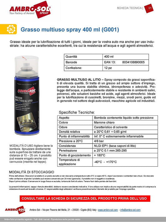 GRASSO AL LITIO MULTIUSO SPRAY