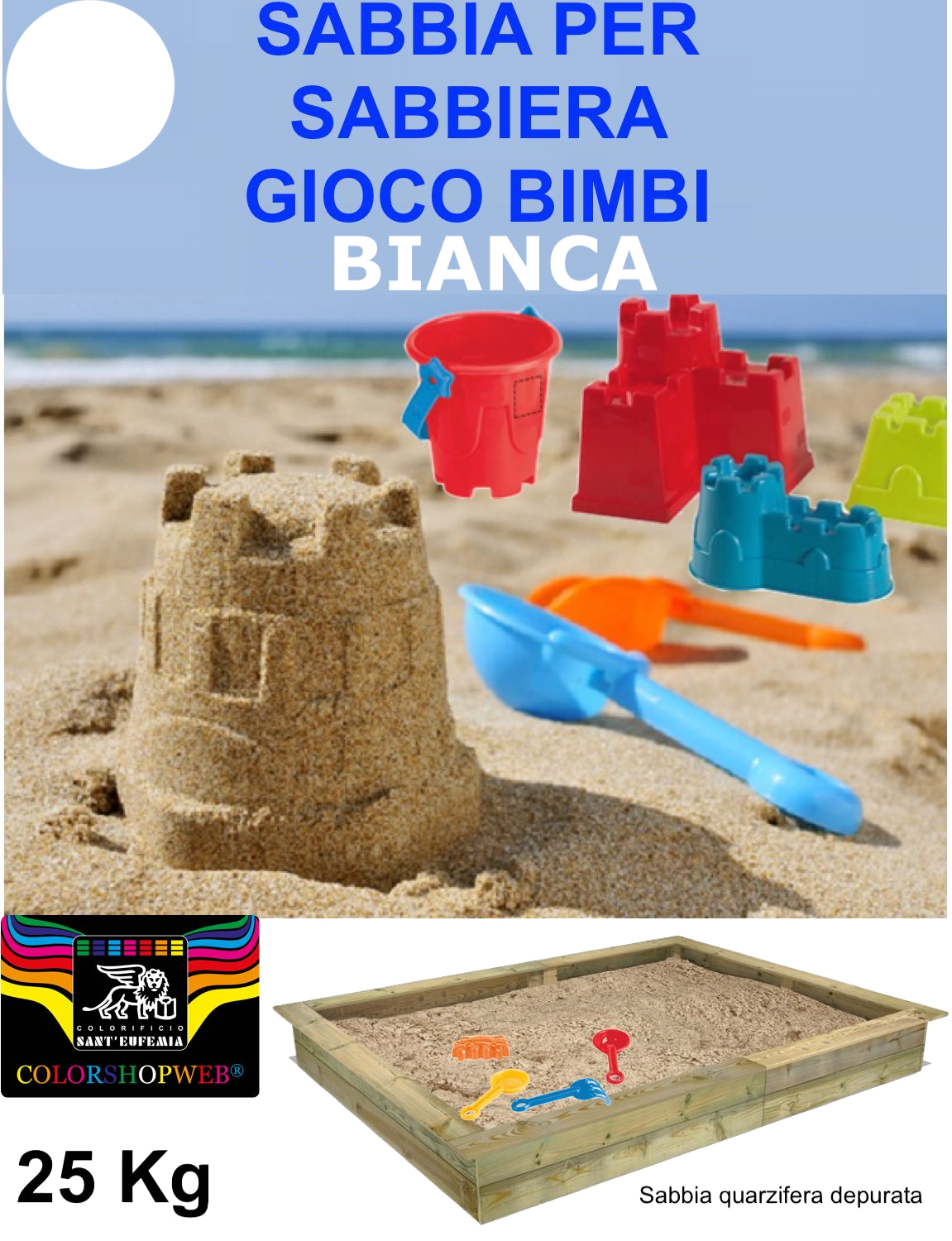 SABBIA SILICEA KG. 25 PER Gioco Bimbi GRIGIA O BIANCA CARAIBICA