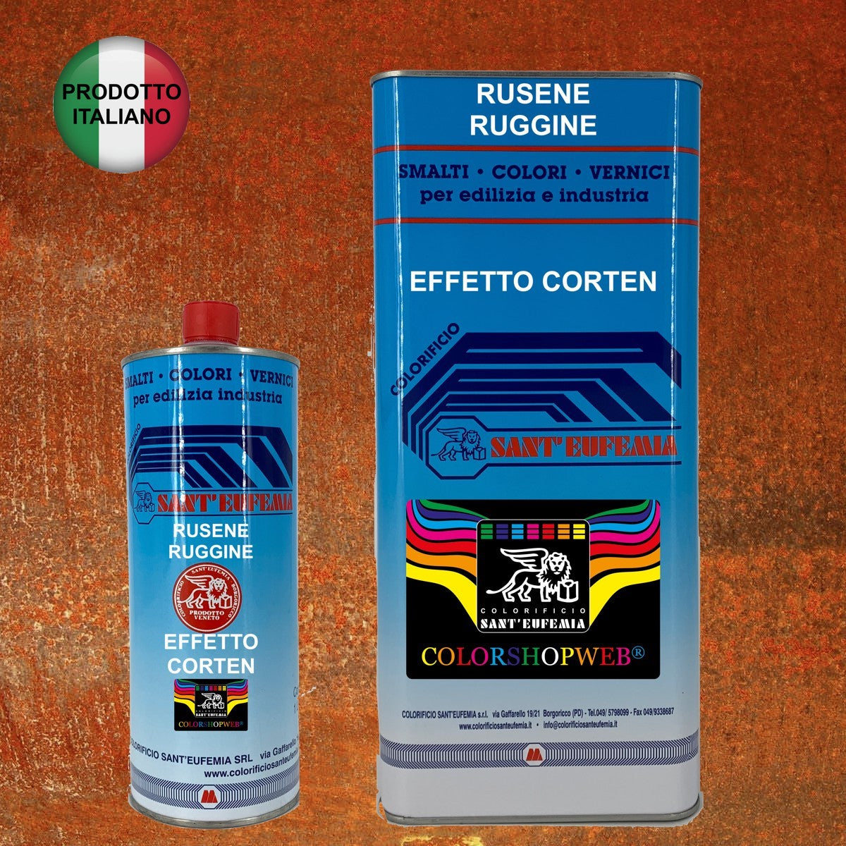 RUSENE Kit Vernice Effetto Ruggine Pittura Corten - Fondo Attivatore e Finitura