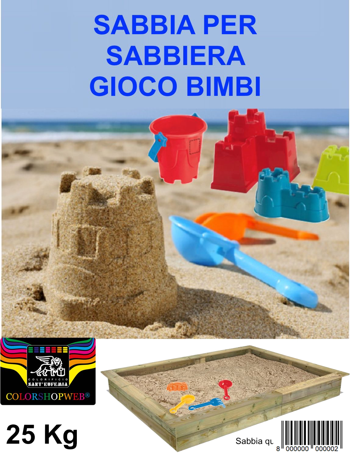 SABBIA SILICEA KG. 25 PER Gioco Bimbi GRIGIA O BIANCA CARAIBICA
