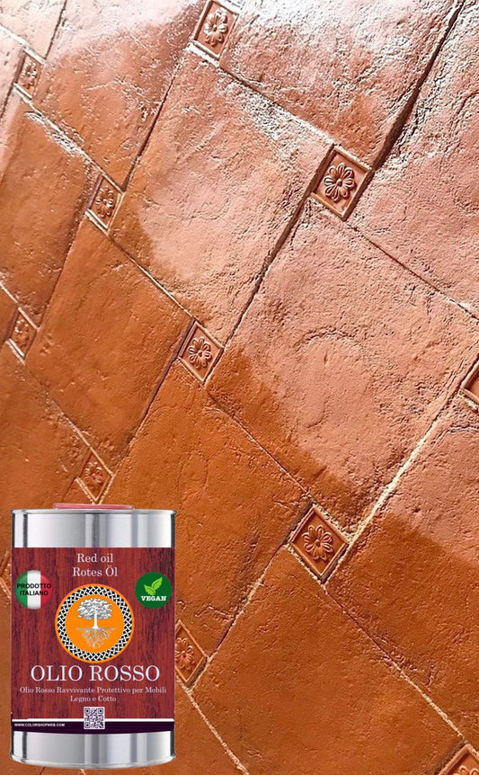 Olio ROSSO puro protettivo per LEGNO COTTO MATTONI PIETRA NATURAL OIL VEGAN