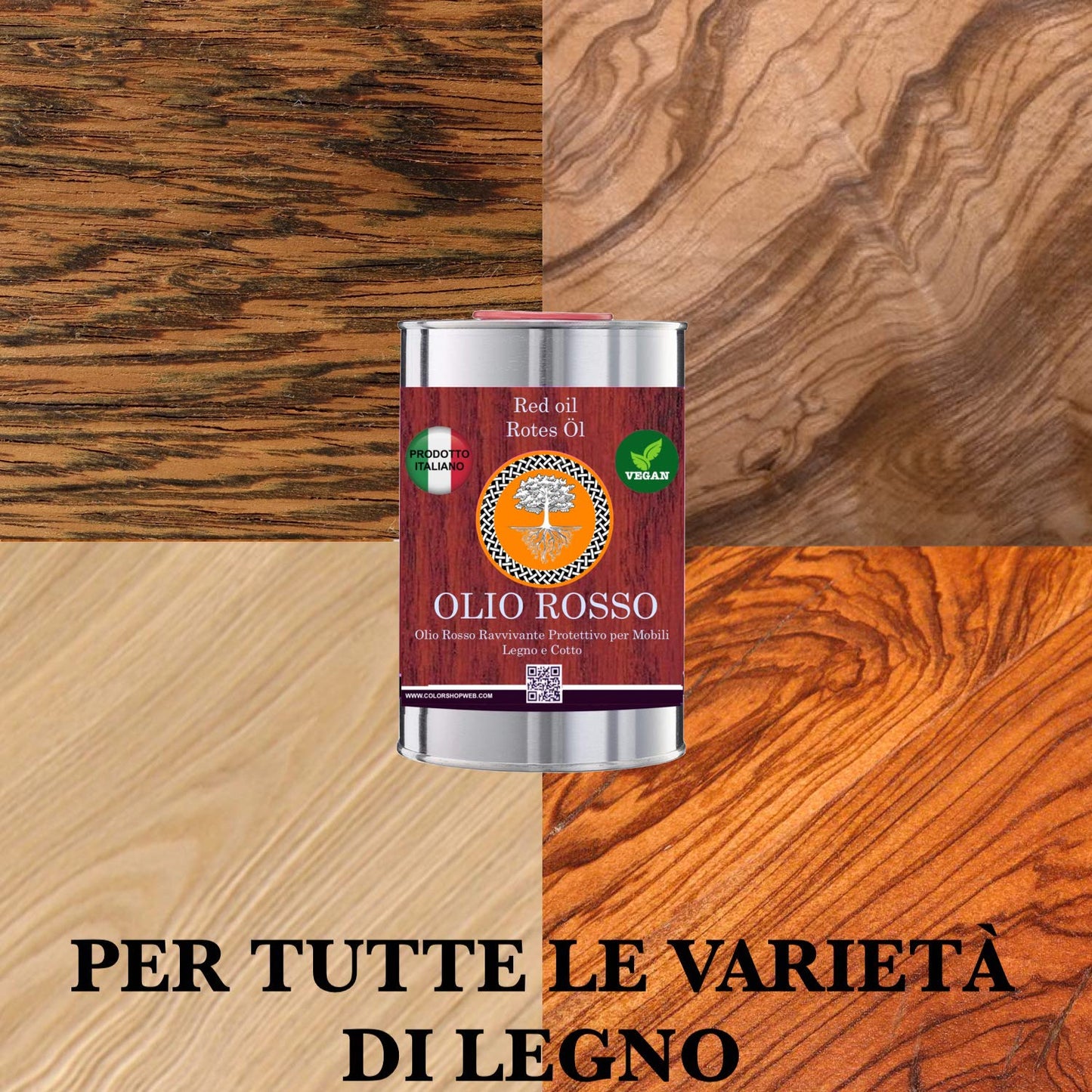 Olio ROSSO puro protettivo per LEGNO COTTO MATTONI PIETRA NATURAL OIL VEGAN