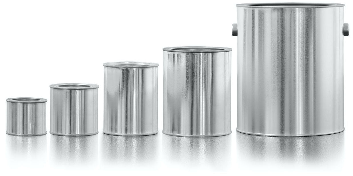Barattoli in latta vuota per vernici e solventi con coperchio