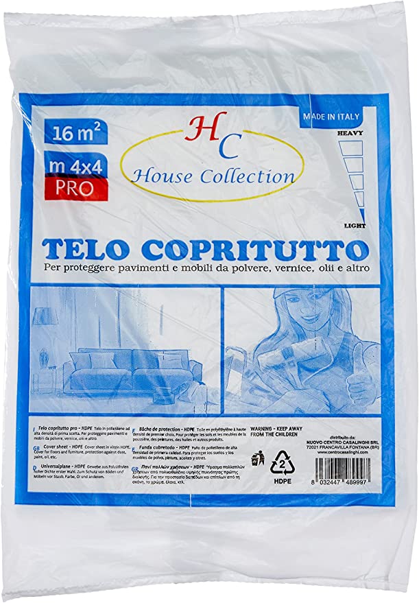 Telo copritutto, tinteggiatura ristrutturazione, nylon polietilene, 4x4 metri