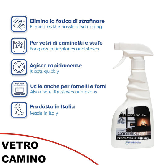 VETROCAMINO, pulisce vetri di stufe e camini, caminetti e forni