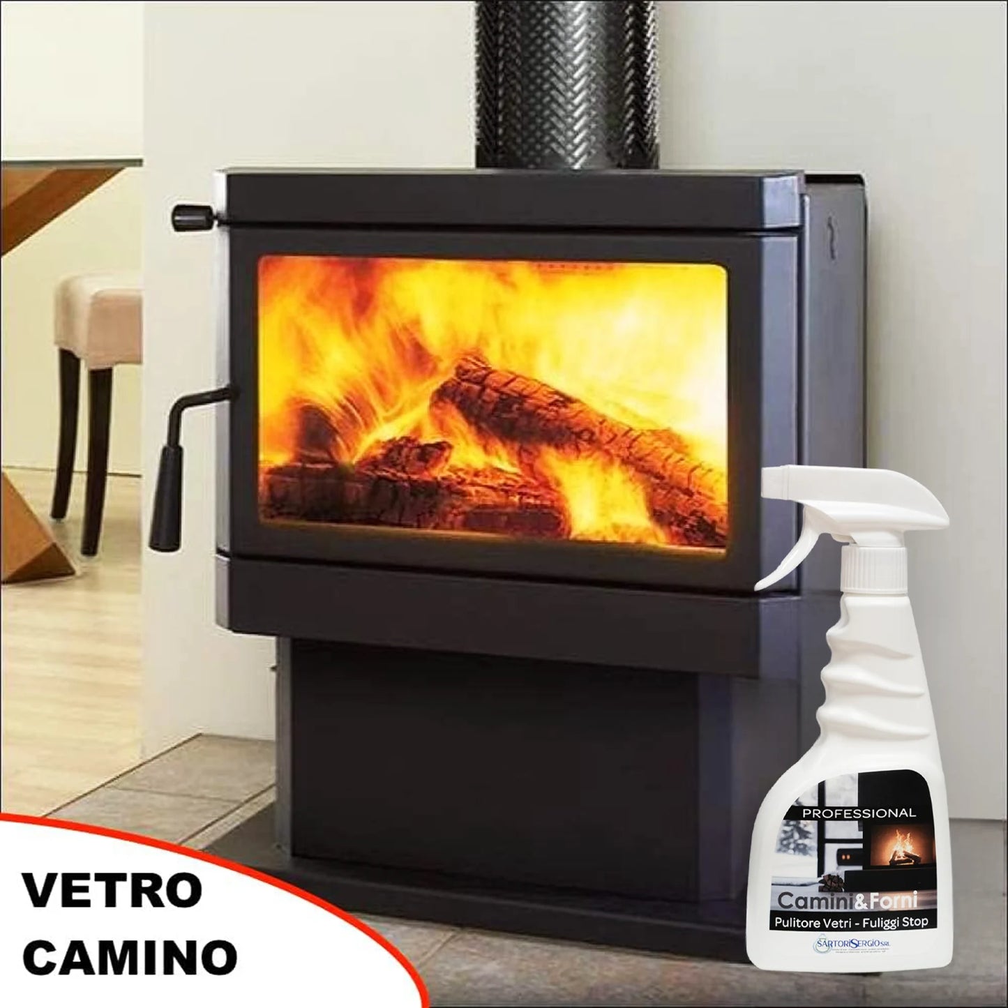 VETROCAMINO, pulisce vetri di stufe e camini, caminetti e forni