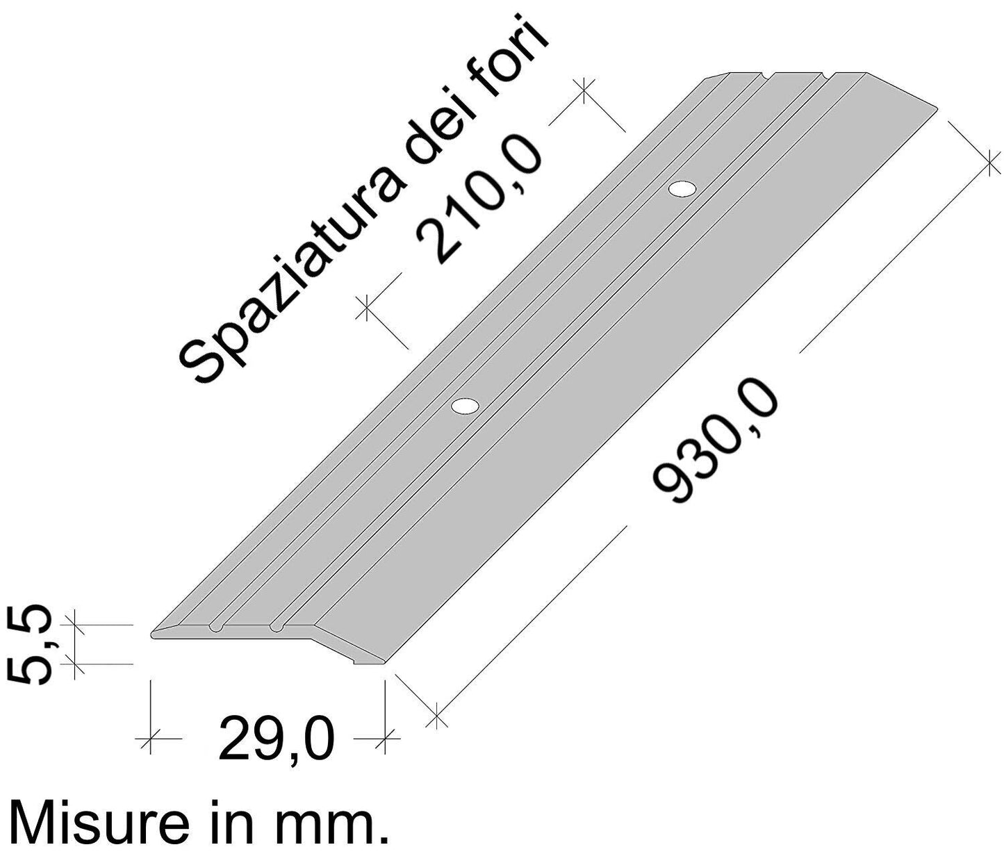Profilo livello coprisoglia pavimenti alluminio forato inclusi viti e tasselli